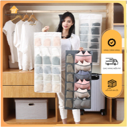 Túi treo tủ đựng đồ lót màu ghi khay lưới đựng đồ cá nhân 2 mặt 30 ngăn tiện ích dễ tìm đồ sắp xếp gọn gàng tủ quần áo
