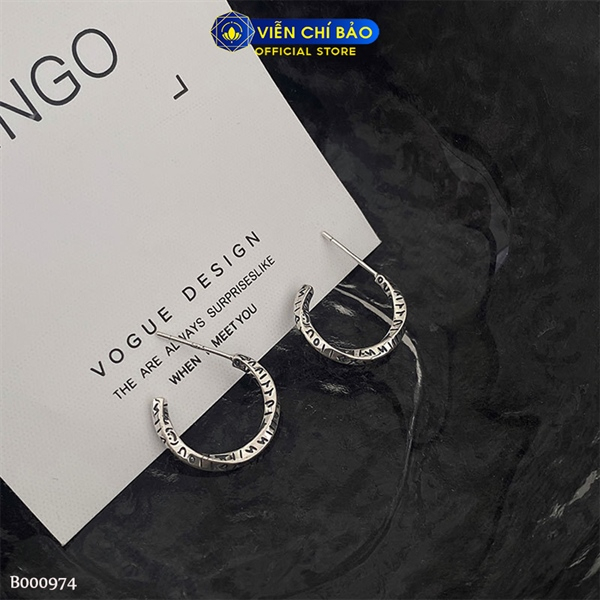 Bông tai bạc nữ viền xoắn graffiti chất liệu bạc 925 thời trang phụ kiện trang sức Viễn Chí Bảo B000974
