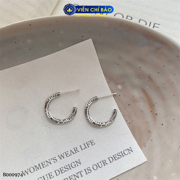 Bông tai bạc nữ viền xoắn graffiti chất liệu bạc 925 thời trang phụ kiện trang sức Viễn Chí Bảo B000974