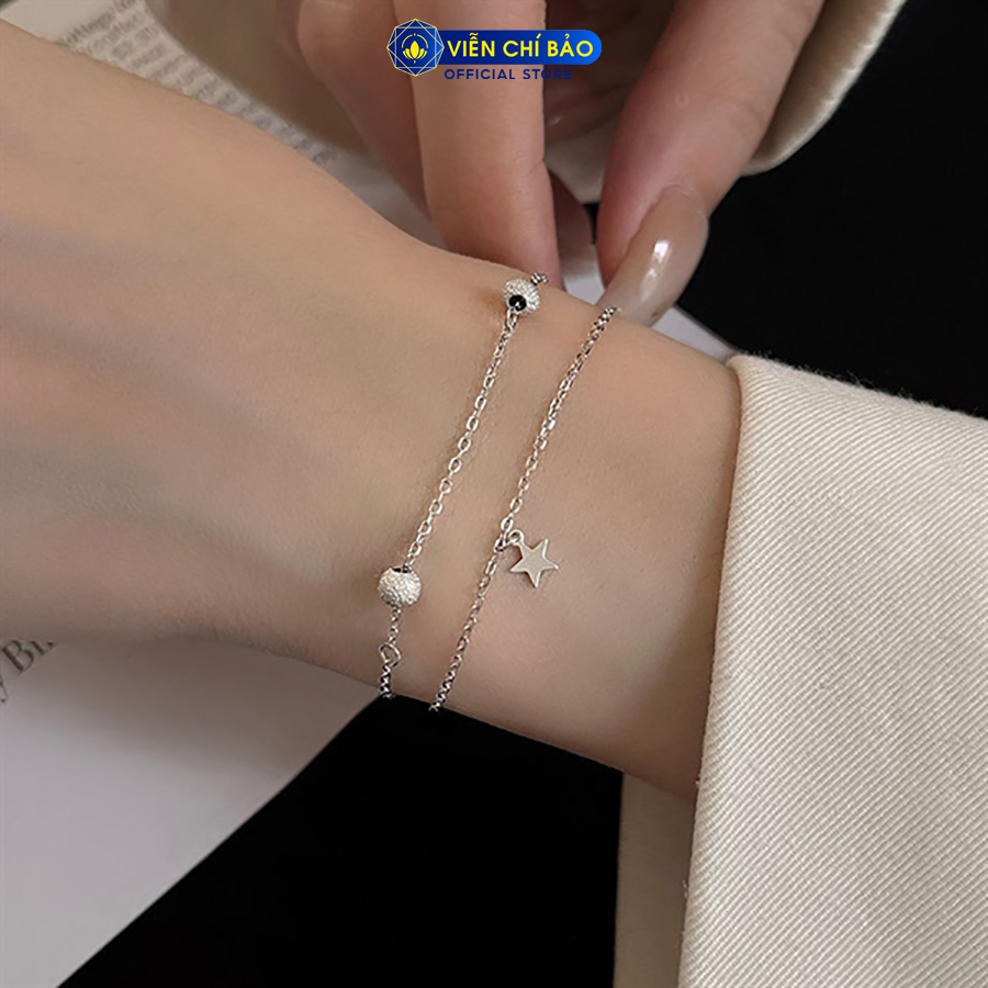 Lắc tay bạc nữ dây kép ngôi sao lấp lánh chất liệu bạc Ý 925 thời trang phụ kiện trang sức Viễn Chí Bảo L000866