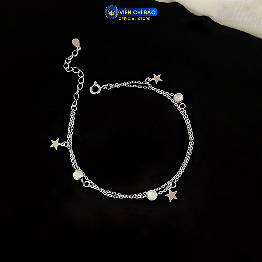 Lắc tay bạc nữ dây kép ngôi sao lấp lánh chất liệu bạc Ý 925 thời trang phụ kiện trang sức Viễn Chí Bảo L000866