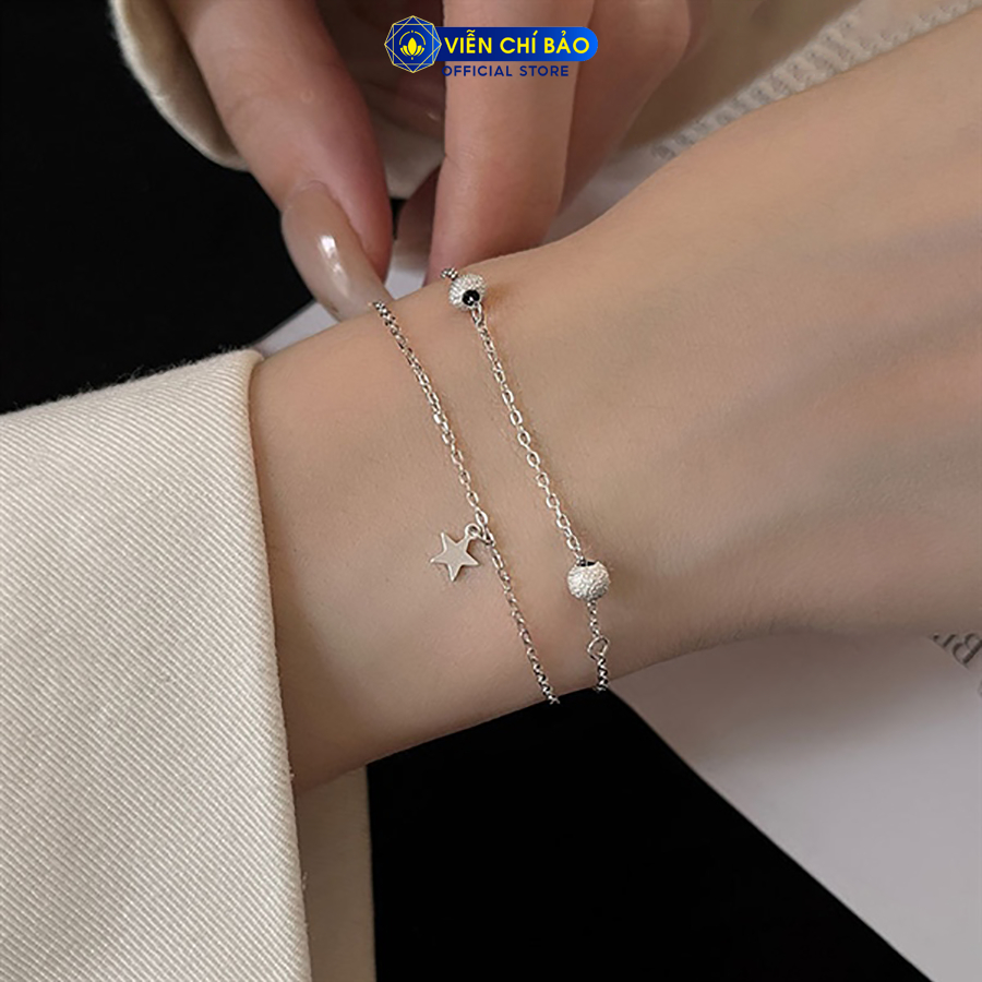 Lắc tay bạc nữ dây kép ngôi sao lấp lánh chất liệu bạc Ý 925 thời trang phụ kiện trang sức Viễn Chí Bảo L000866