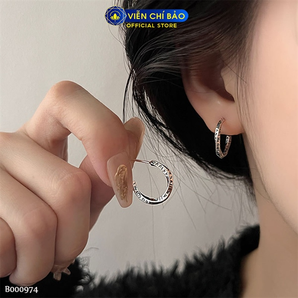 Bông tai bạc nữ viền xoắn graffiti chất liệu bạc 925 thời trang phụ kiện trang sức Viễn Chí Bảo B000974