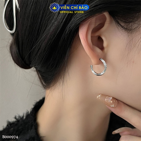 Bông tai bạc nữ viền xoắn graffiti chất liệu bạc 925 thời trang phụ kiện trang sức Viễn Chí Bảo B000974