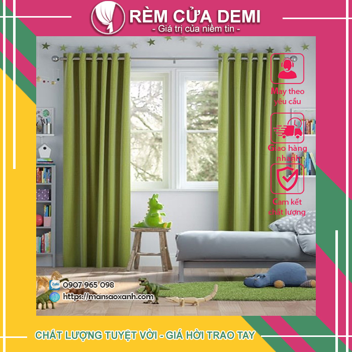 Rèm cửa sổ, rèm phòng GẤM MÀU XANH CỐM-XANH LÁ MẠ (Sản phẩm như hình 100%) Ghi chú: chọn mã trên đơn hàng