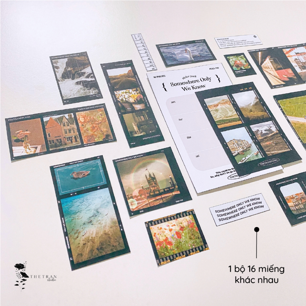 Bộ 16 sticker film nghệ thuật trang trí sổ tay / somewhere only we know sticker pack / thetranstudio