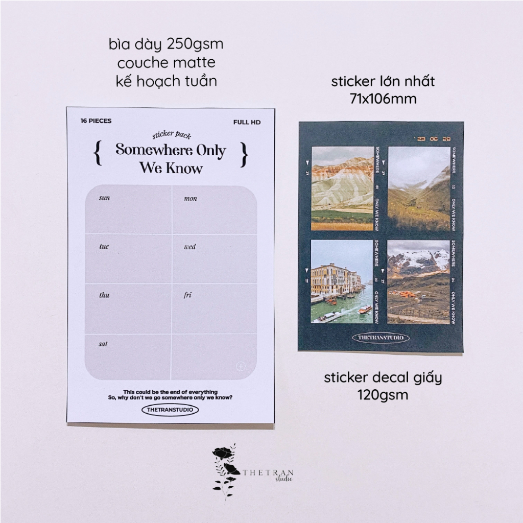 Bộ 16 sticker film nghệ thuật trang trí sổ tay / somewhere only we know sticker pack / thetranstudio