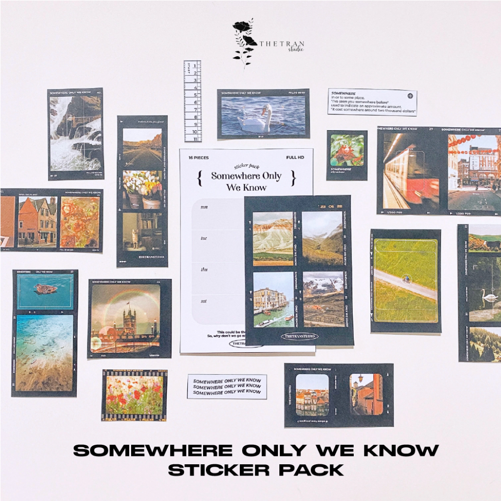 Bộ 16 sticker film nghệ thuật trang trí sổ tay / somewhere only we know sticker pack / thetranstudio