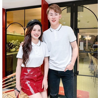 Áo polo nam nữ áo polo đôi áo polo nhóm 5 màu phối viền vải cotton co giãn dáng công sở slimfit hơi ôm trẻ trung