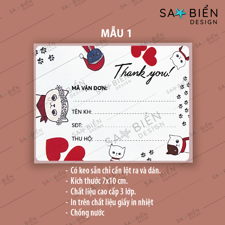 Combo 5 Tem nhãn dán/ Sticker Mã vận đơn, phiếu giao hàng hình gấu cute, có keo sẵn cho shop bán hàng, 70x100mm