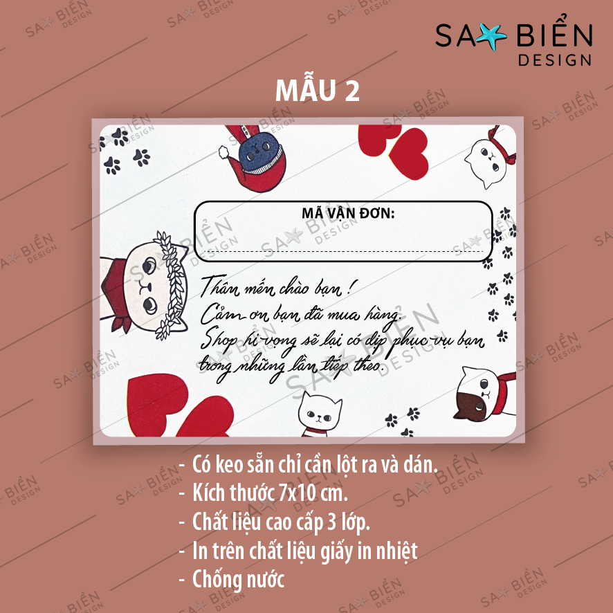 Combo 5 Tem nhãn dán/ Sticker Mã vận đơn, phiếu giao hàng hình gấu cute, có keo sẵn cho shop bán hàng, 70x100mm