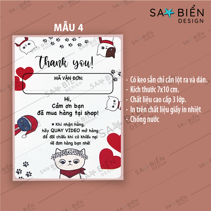 Combo 5 Tem nhãn dán/ Sticker Mã vận đơn, phiếu giao hàng hình gấu cute, có keo sẵn cho shop bán hàng, 70x100mm