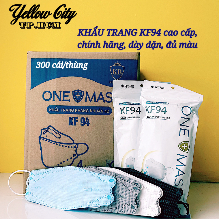 [300 cái] Khẩu trang One Mask cao cấp KF94 đủ màu, dày dặn, 4 lớp Hàn Quốc, chính hãng (300 cái/thùng)