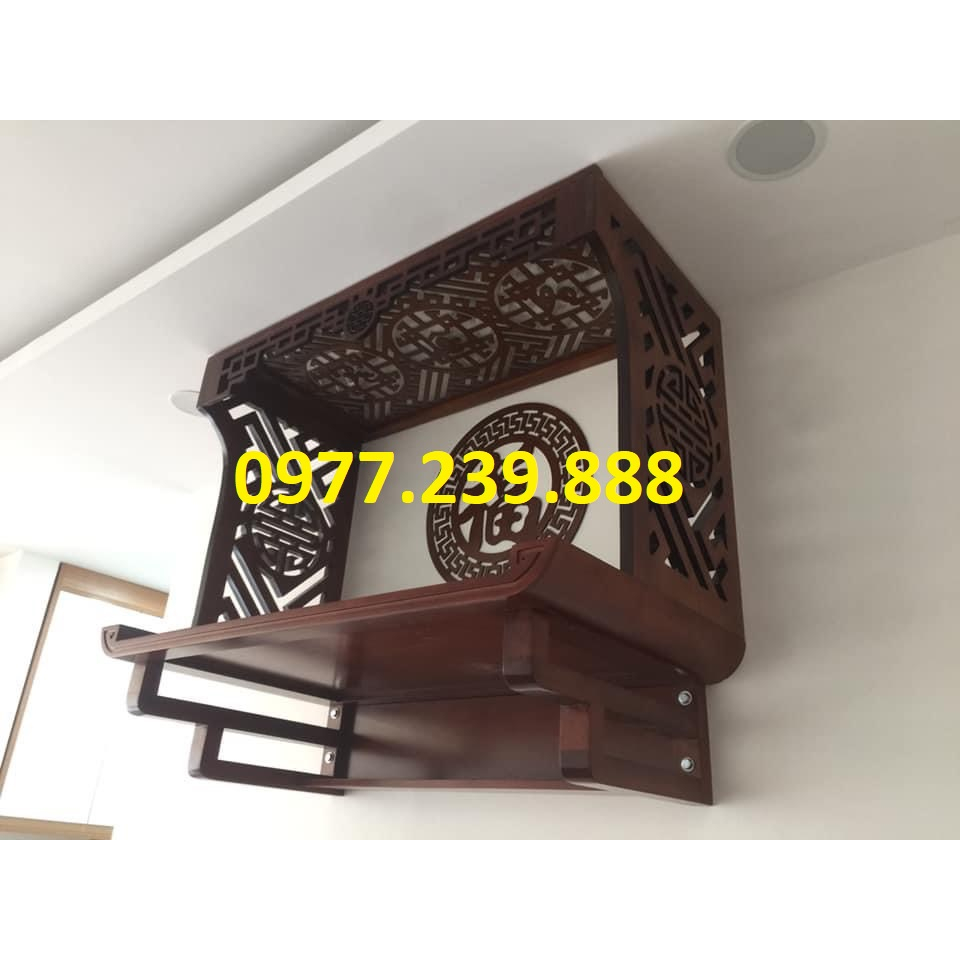 Bàn thờ gỗ sồi nga 61x107cm kèm 2 vách, chữ, chắn khói full bộ