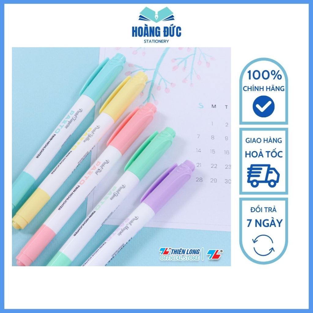 Hộp 5 cây bút dạ quang màu Pastel rửa được Thiên Long Pazto HL-016 - Không để lại vết khi Photocopy - Hoàng Đức