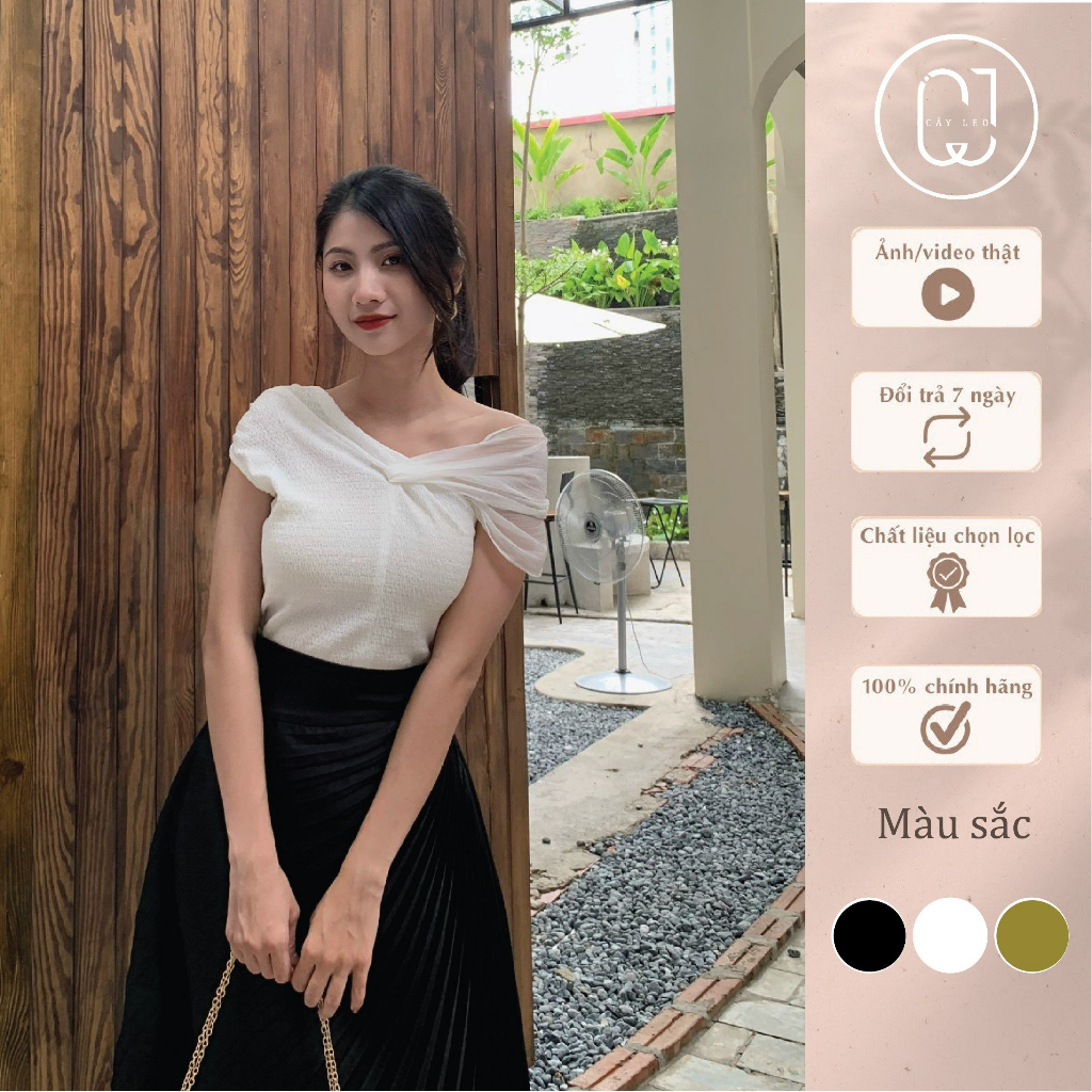 Áo thun nhăn phối tơ chéo vai Cây Leo Design quý phái sang trọng Min4788 Min4781 Min4785