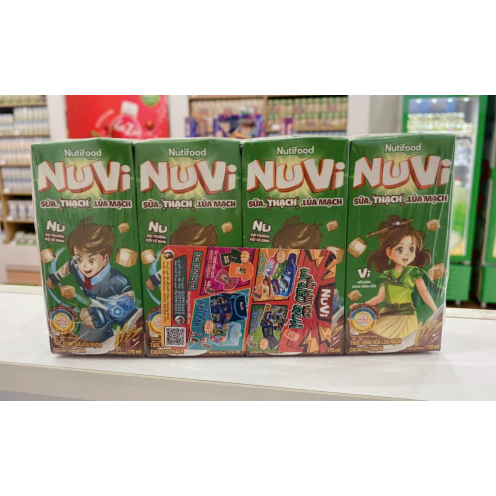 Thùng 48 hộp NuVi Thức uống Sữa Lúa Mạch Cacao Có Thạch