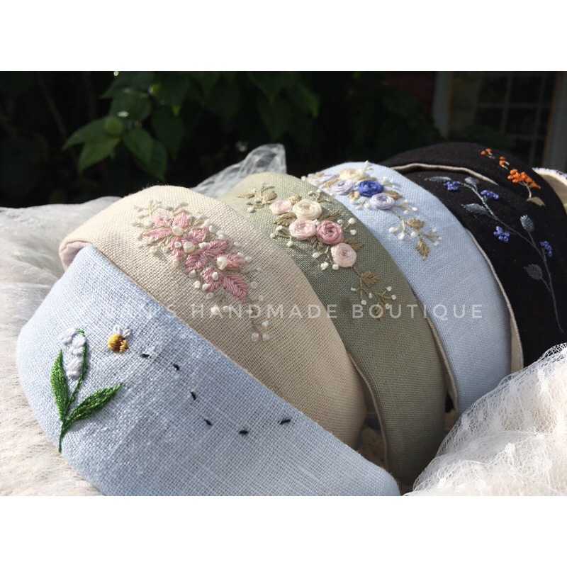 Băng đô cài tóc handmade thêu tay. Turban handmade Aug23