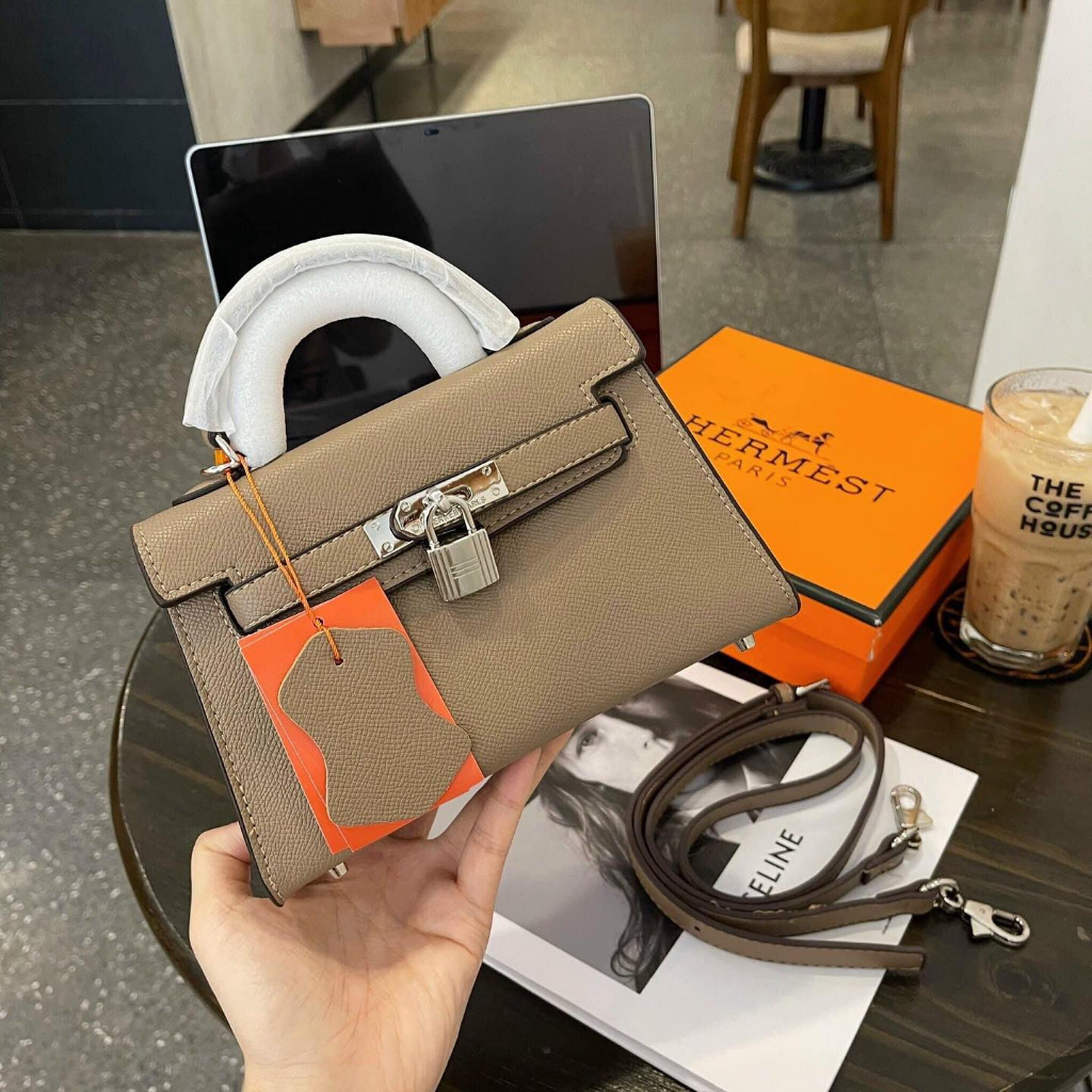 Túi HM mini size 19, túi xách nữ đeo chéo, túi cầm tay sang chảnh khóa cài dáng lùn