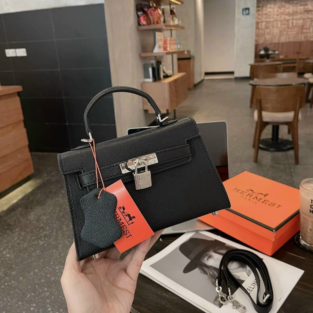 Túi HM mini size 19, túi xách nữ đeo chéo, túi cầm tay sang chảnh khóa cài dáng lùn