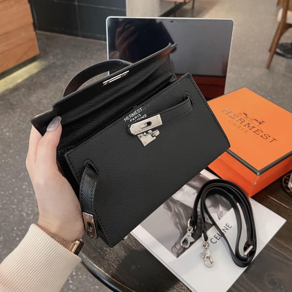 Túi HM mini size 19, túi xách nữ đeo chéo, túi cầm tay sang chảnh khóa cài dáng lùn