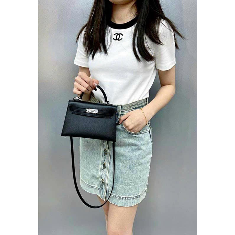 Túi HM mini size 19, túi xách nữ đeo chéo, túi cầm tay sang chảnh khóa cài dáng lùn