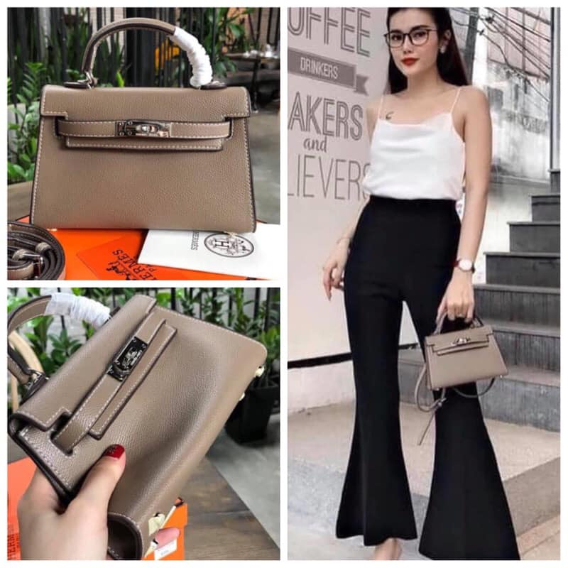 Túi HM mini size 19, túi xách nữ đeo chéo, túi cầm tay sang chảnh khóa cài dáng lùn