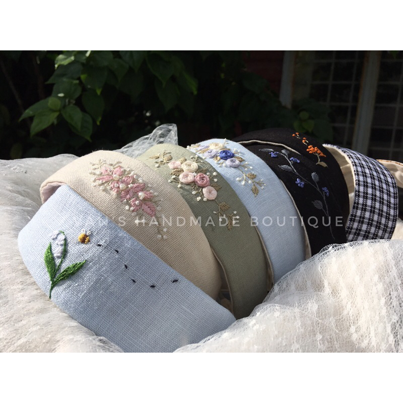 Băng đô cài tóc handmade thêu tay. Turban handmade Aug23
