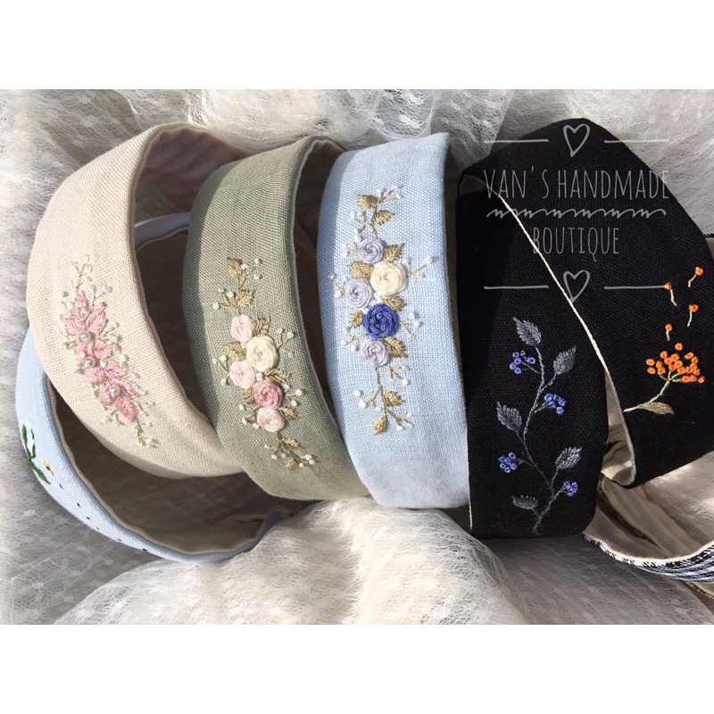 Băng đô cài tóc handmade thêu tay. Turban handmade Aug23