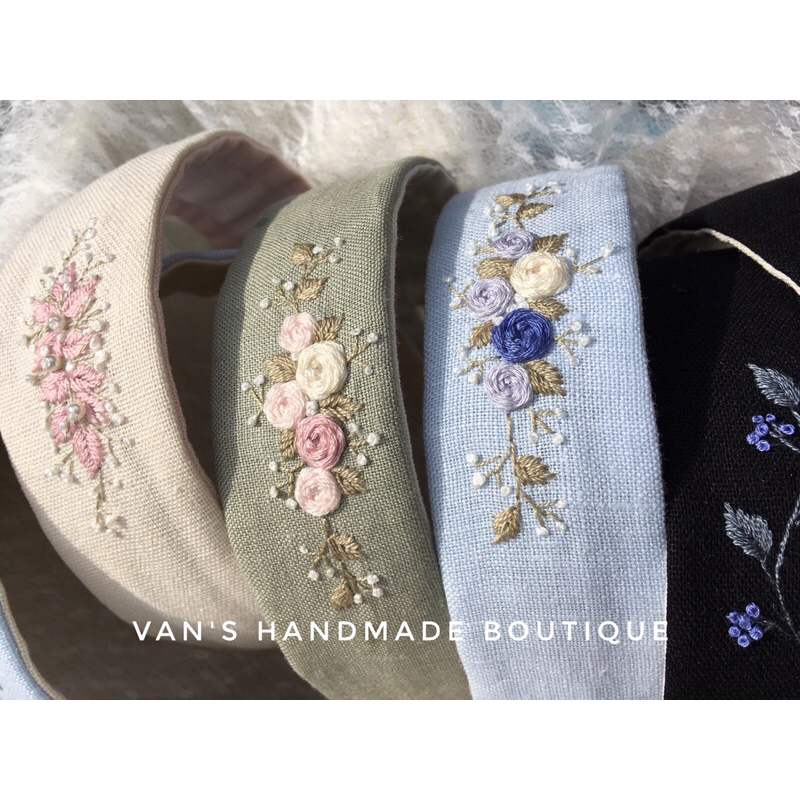 Băng đô cài tóc handmade thêu tay. Turban handmade Aug23