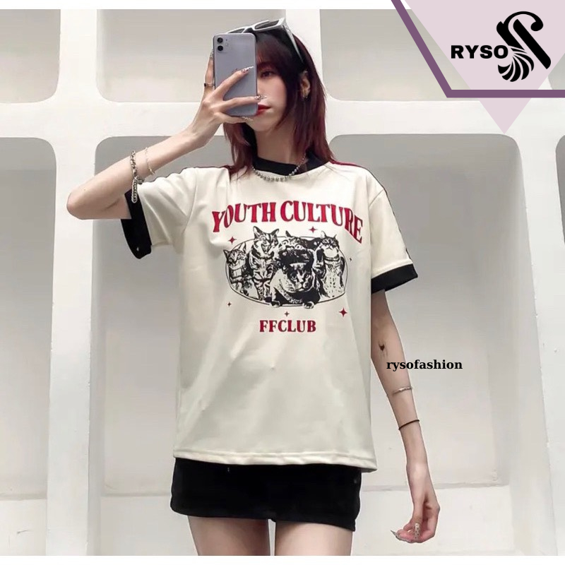 ÁO Thun Baby Tee Form Fit CAT CREW Phối Tay Sọc RYSO FASHION