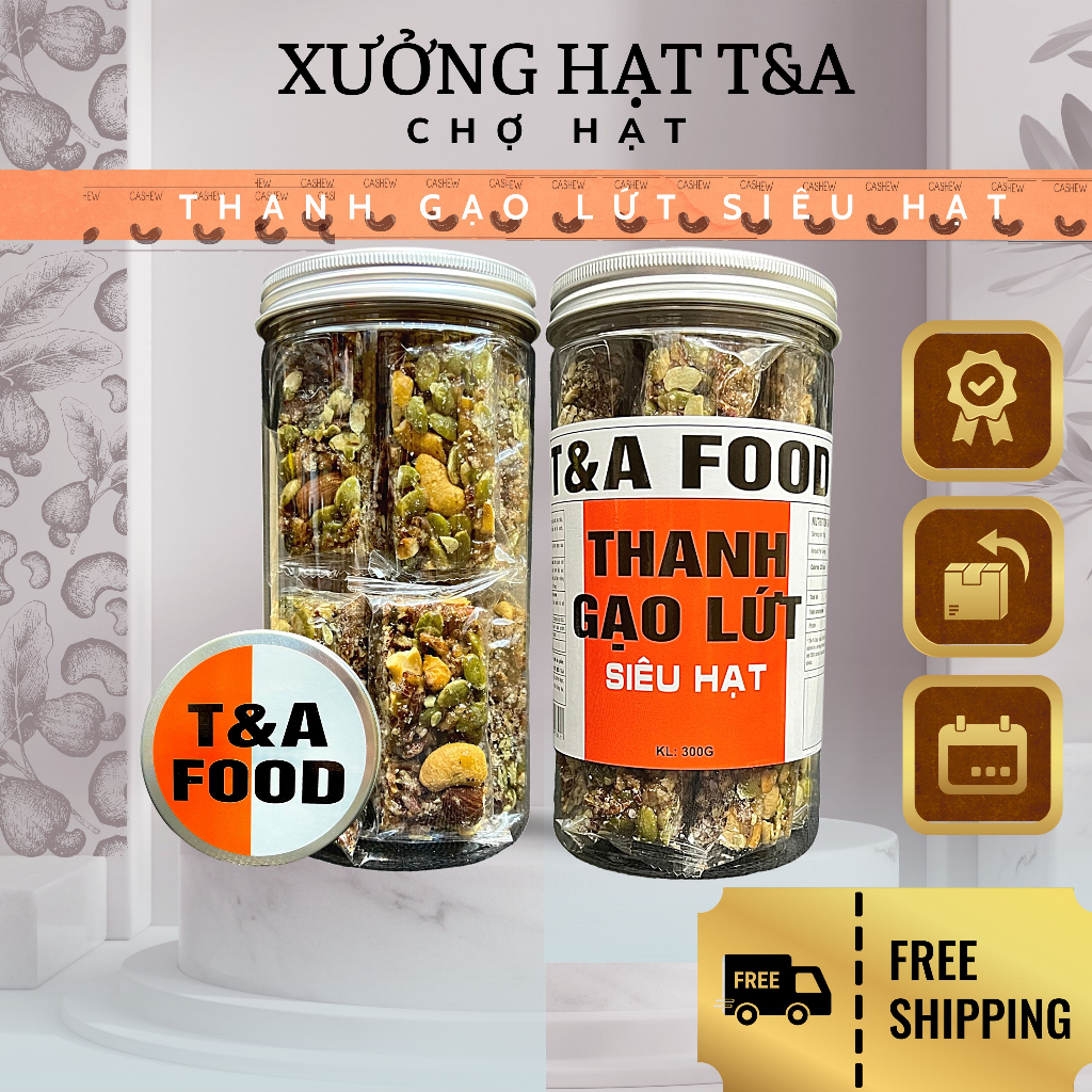 Thanh Gạo Lứt Siêu Hạt T&A cao cấp hủ nắp nhuôm 300Gr hạt điều hạt bí hạt gạo lứt - XƯỞNG HẠT MẮCCA T&A