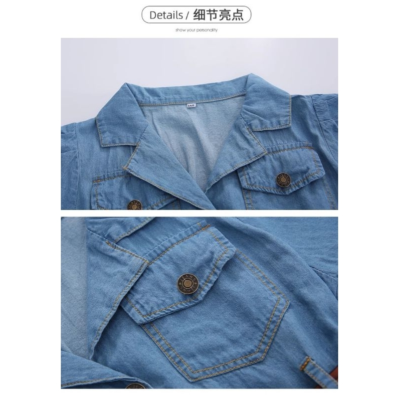 Đầm Jean, Váy jean cổ sơ mi phong cách cho bé gái Chất liệu bò giấy mềm mát