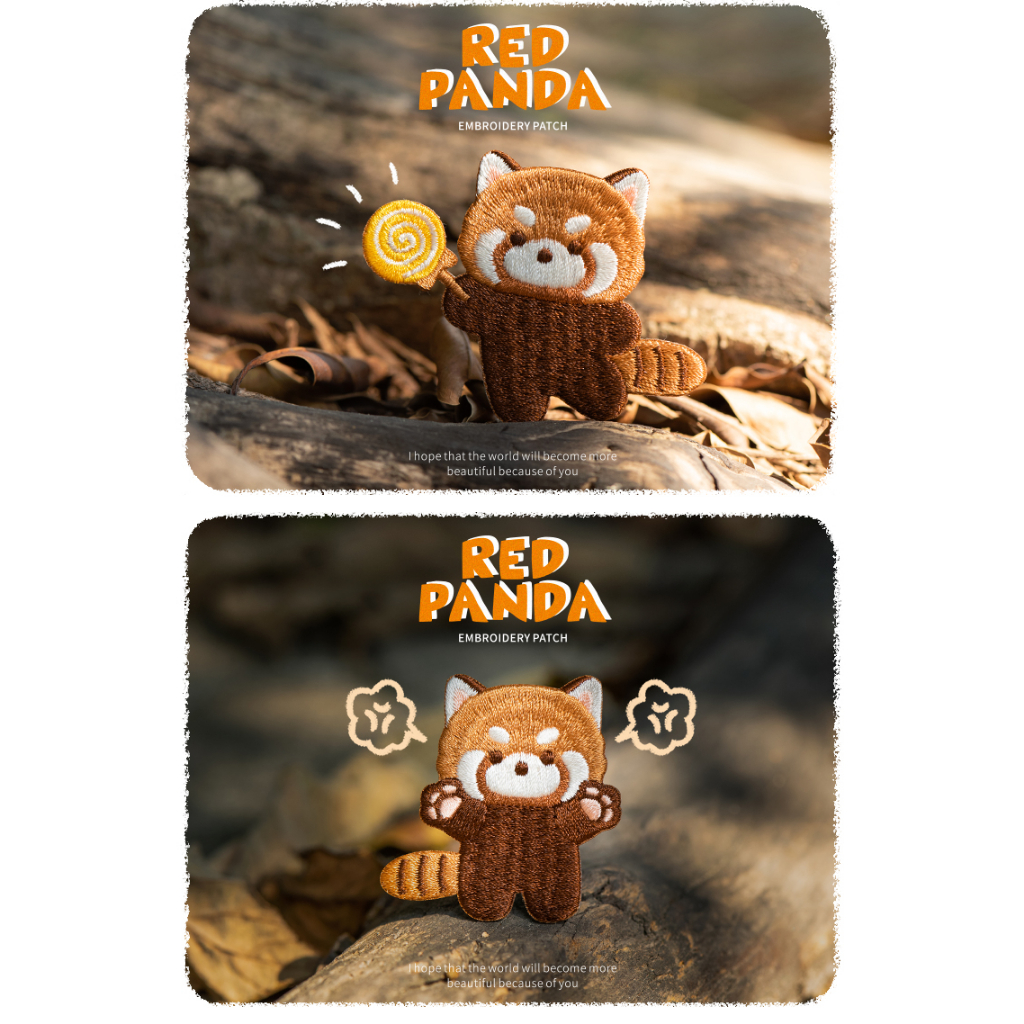 Sticker ủi nhiệt thêu hình logo hình gấu trúc Red Panda dễ thương cute độc đáo - Patch ủi quần áo balo H87