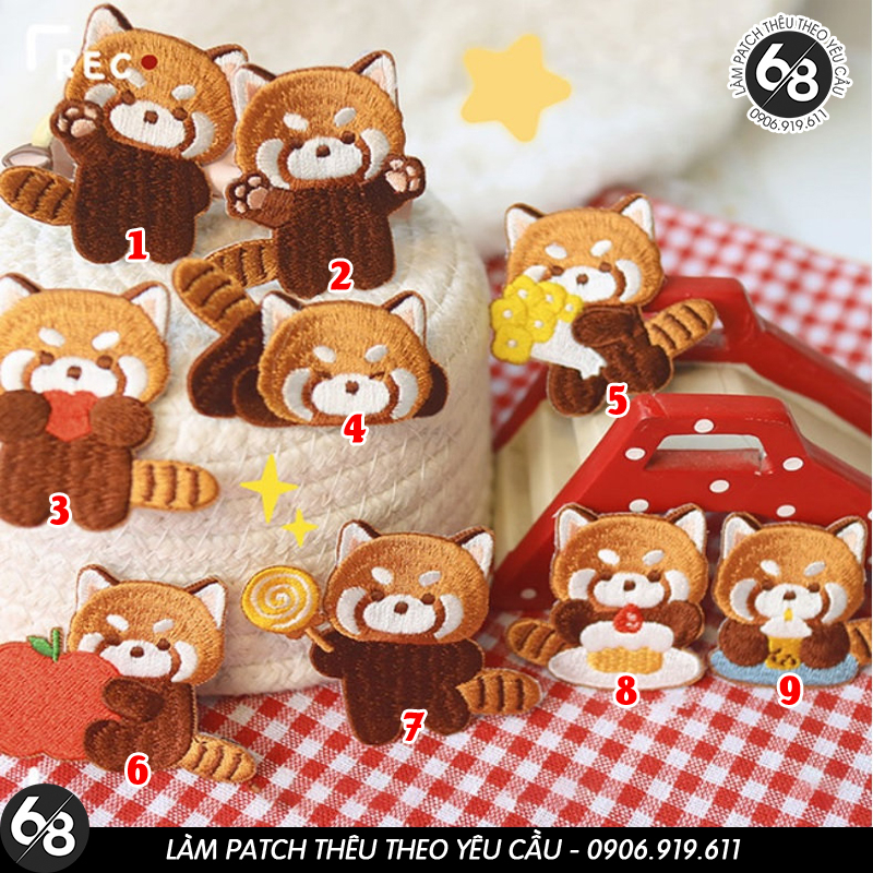 Sticker ủi nhiệt thêu hình logo hình gấu trúc Red Panda dễ thương cute độc đáo - Patch ủi quần áo balo H87