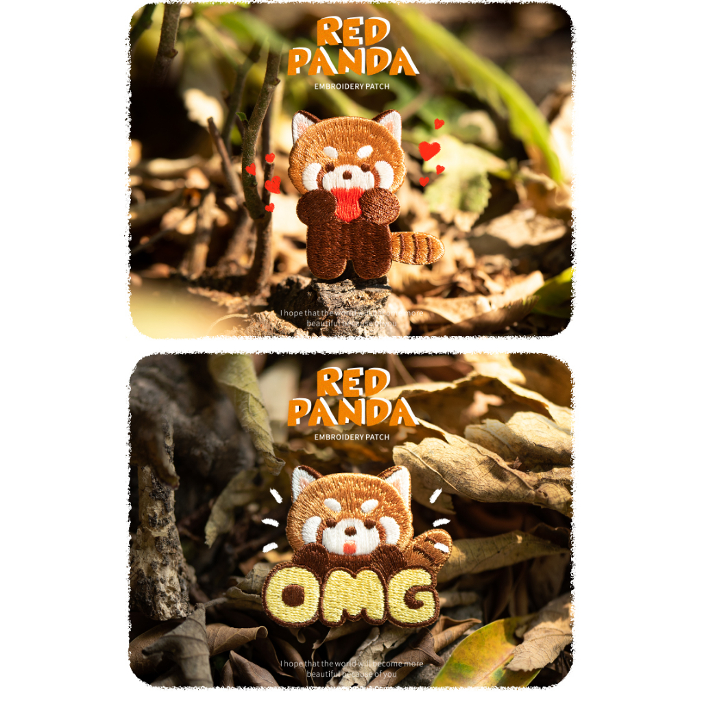 Sticker ủi nhiệt thêu hình logo hình gấu trúc Red Panda dễ thương cute độc đáo - Patch ủi quần áo balo H87