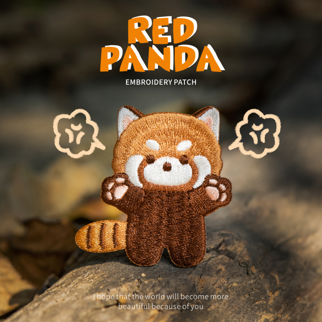 Sticker ủi nhiệt thêu hình logo hình gấu trúc Red Panda dễ thương cute độc đáo - Patch ủi quần áo balo H87