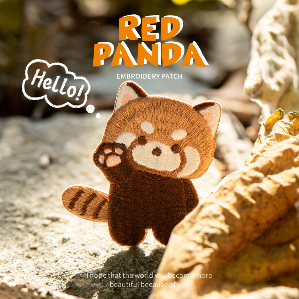 Sticker ủi nhiệt thêu hình logo hình gấu trúc Red Panda dễ thương cute độc đáo - Patch ủi quần áo balo H87