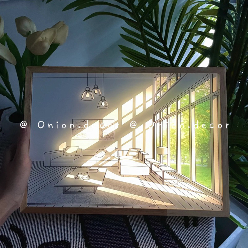 Tranh đèn led gỗ Acrylic decor trang trí phòng ngủ sáng tạo