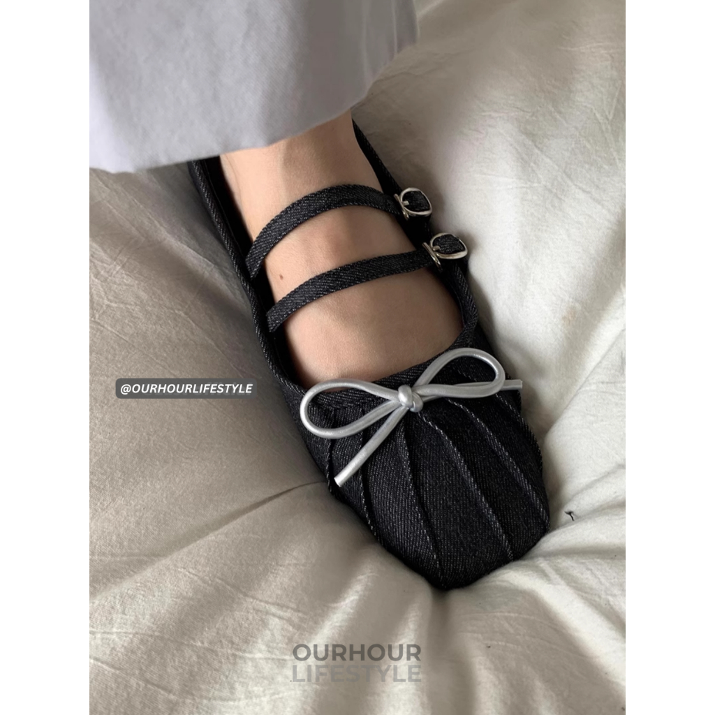 Giày búp bê nữ vải bò thắt nơ denim trendy 2023 - Denim Mary Janes Ballet Flats Bow Knot