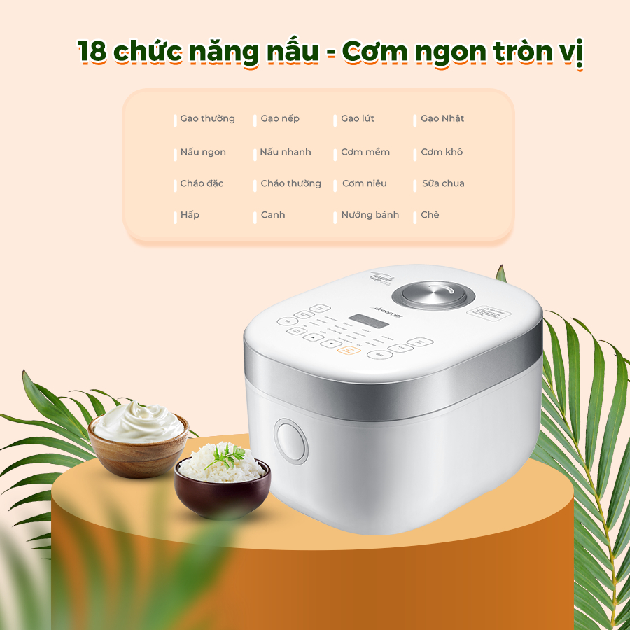 Nồi cơm điện cao tần giảm đường DREAMER 1.8L, công nghệ vi áp, lồng nồi hợp kim gang, 18 chức năng, BH 12th
