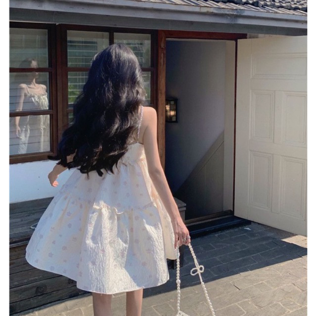 Đầm babydoll hai dây tiểu thư dây ngọc dáng xoè cuốn hút mềm mại dành cho nữ