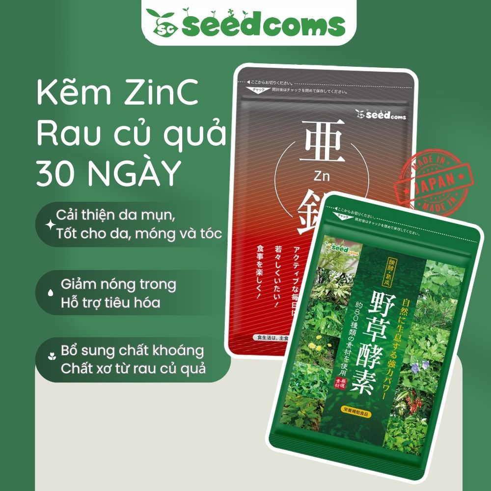 Combo Viên uống Seedcoms Giảm Mụn - Nóng Trong 30 Ngày (Kẽm 30 viên & Rau củ 30 viên) - Seedcoms
