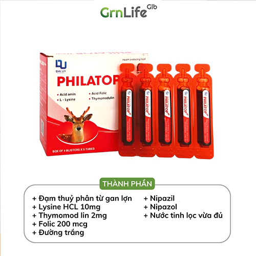 PHILATOP NEW ống nhựa Đại Uy, cho trẻ em biếng ăn chậm lớn còi xương, người già đề kháng kém (hộp 20 ống)