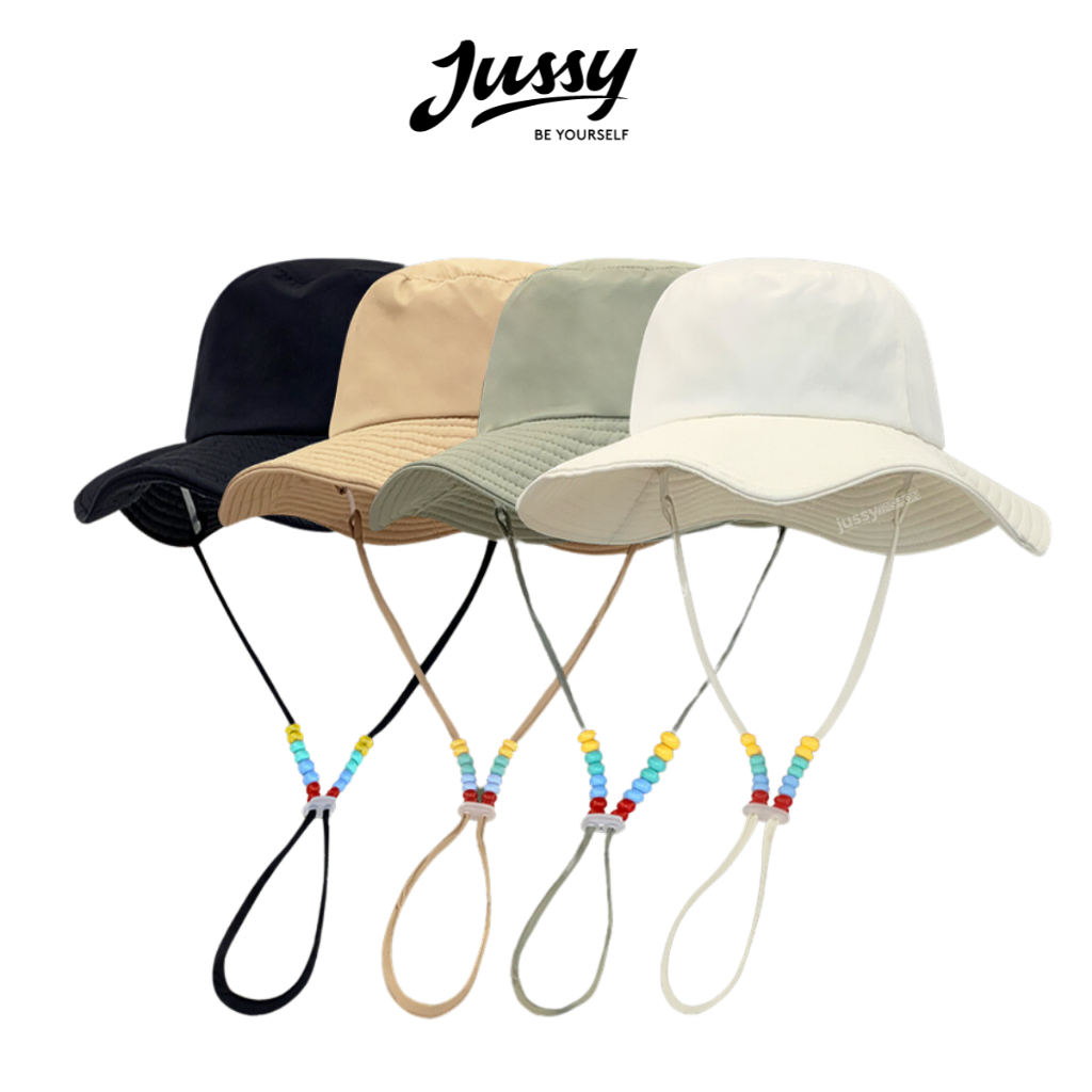 Mũ Bucket Có Dây Quai Nón Đính Hạt Xinh Xắn JB15 Jussy Fashion Nón Tai Bèo Camping Chất Vải Dù Trượt Nước Có Lớp Lót
