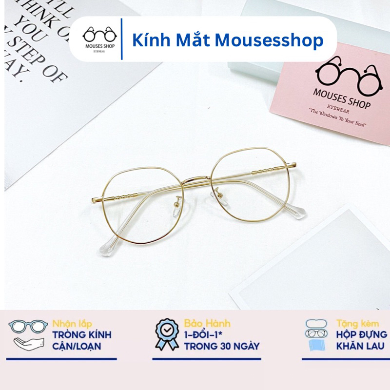 Mắt kính lục giác mã gọng kim loại nam nữ hợp khuôn mặt nhỏ size mắt 4,5cm mã 5286