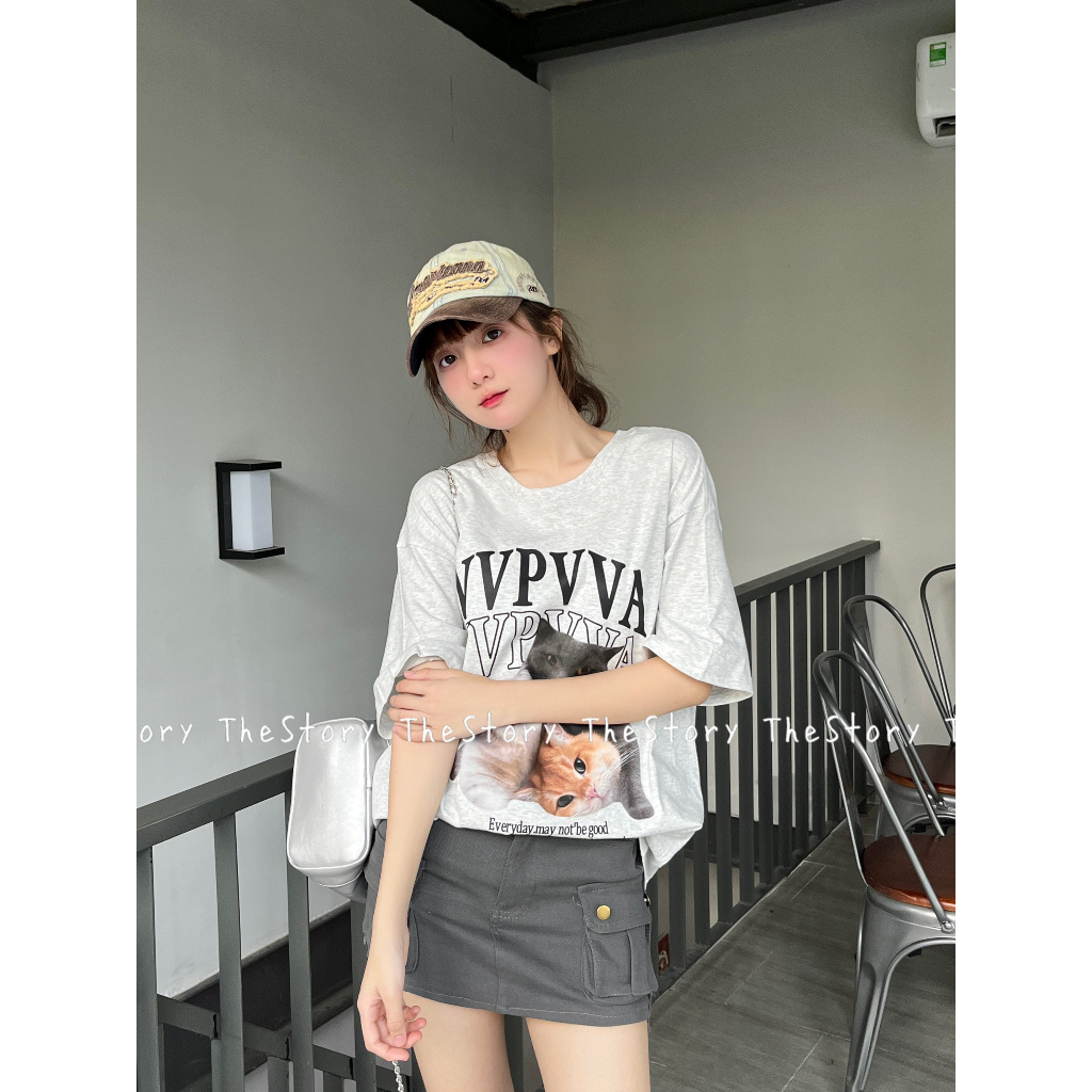 Áo thun tay ngắn, có hình mèo  A3156