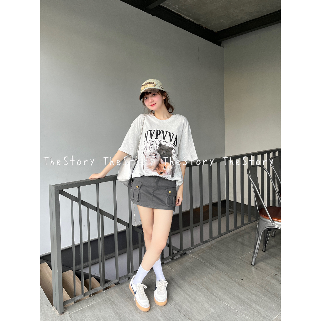 Áo thun tay ngắn, có hình mèo  A3156