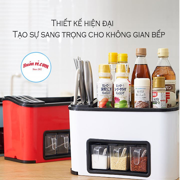 Kệ đựng gia vị nhà bếp 3 cốc để dao thớt nhựa Việt Nhật, Hộp đựng dụng cụ nhà bếp đa năng (MS:5758)