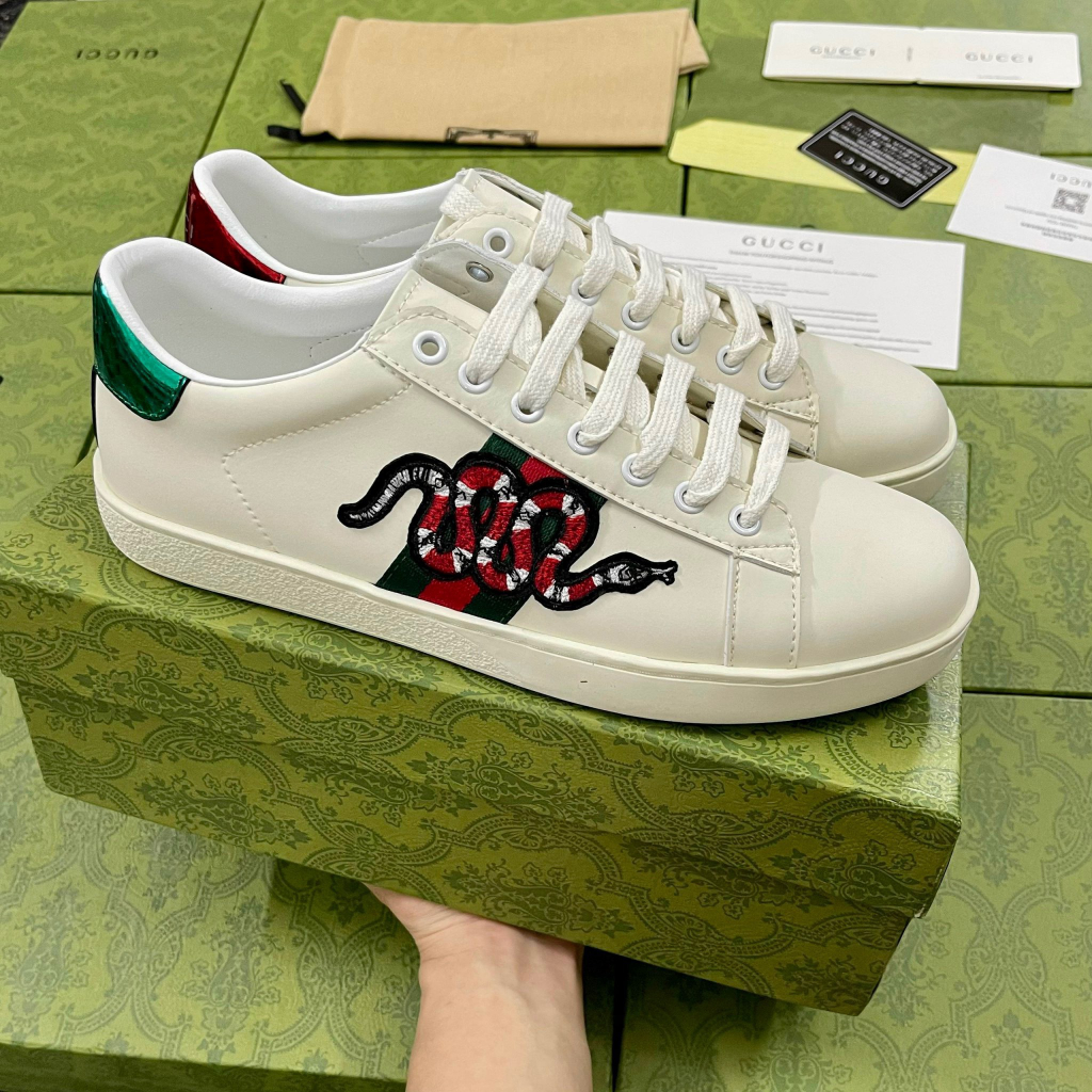 Giày 𝐆,𝐮.𝐜,𝐜,𝐢 Rắn thêu Giày thể thao GG 3 vạch hàng cao cấp cực chất